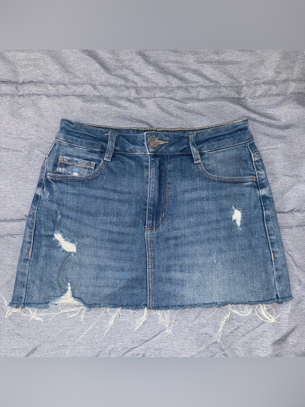 Garage Blue Distressed Denim Mini Skirt